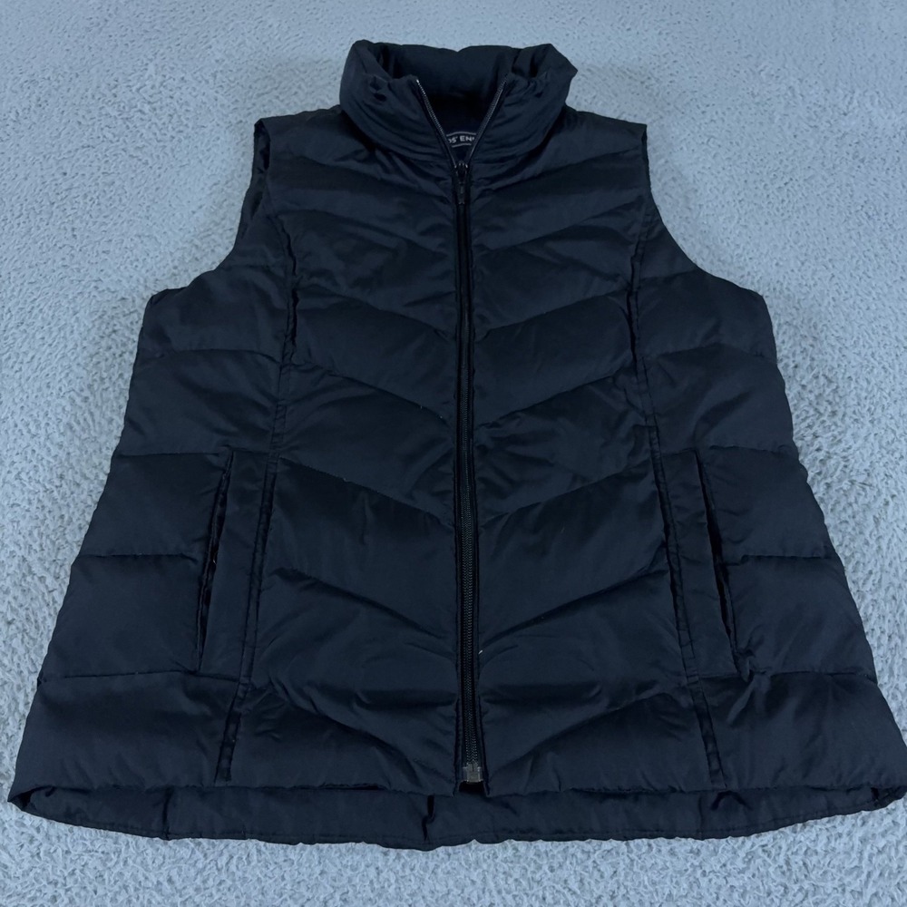 Lands End Vest Womens S Black Puffer Full Zip Down Quilted Lightweight Packable